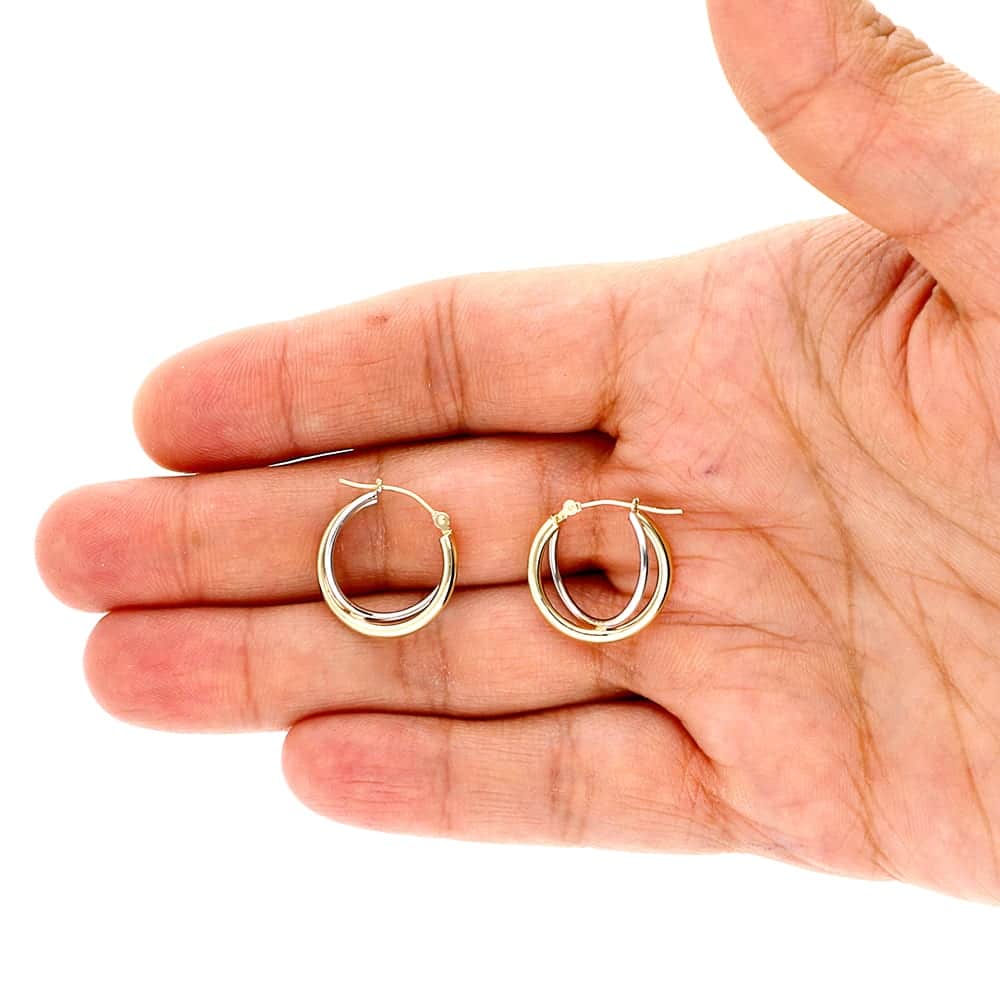 14k Yellow & White Plain Double Hoop Earrings 0.80"