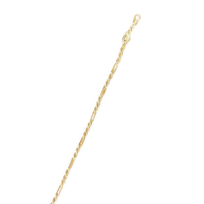 14K Yellow Gold 3mm Diamond-Cut Figaro Rope Figarope Chain (Hollow) 22"