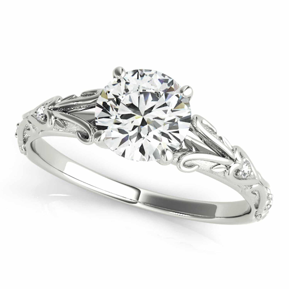 1.05CTW Natural Diamond & Moissanite 18K Gold White Classic Engagement Ring