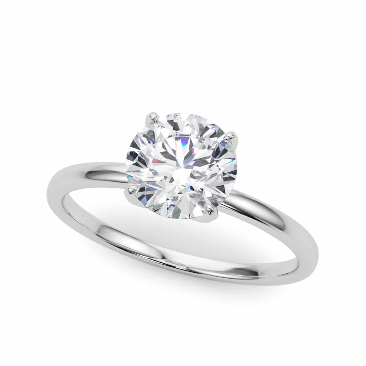 2CT Real Round Moissanite 18K Gold White Classic Solitaire Engagement Ring