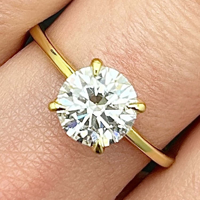 2CT Real Round Moissanite 18K Gold Yellow Classic Solitaire Engagement Ring