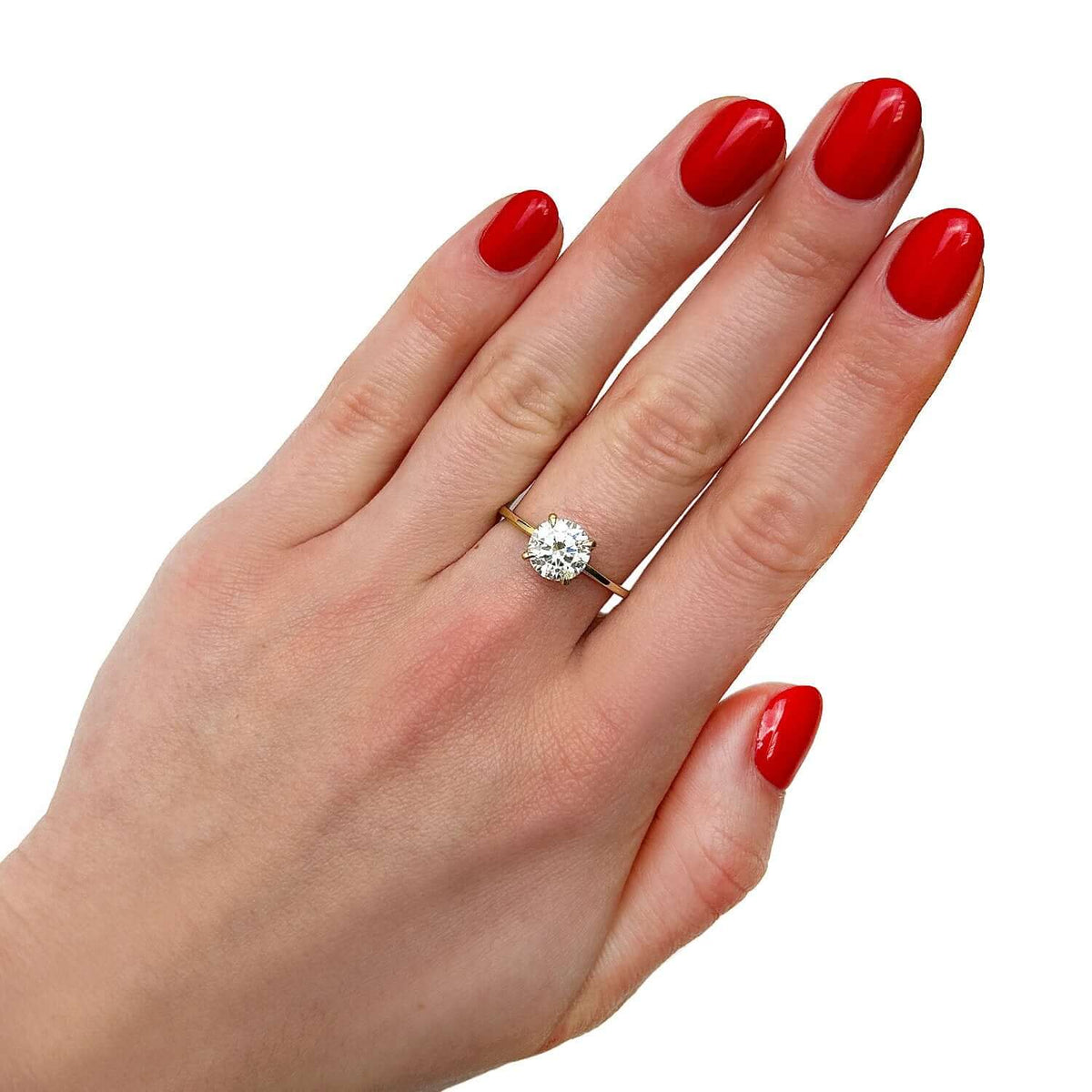 2CT Real Round Moissanite 18K Gold Yellow Classic Solitaire Engagement Ring