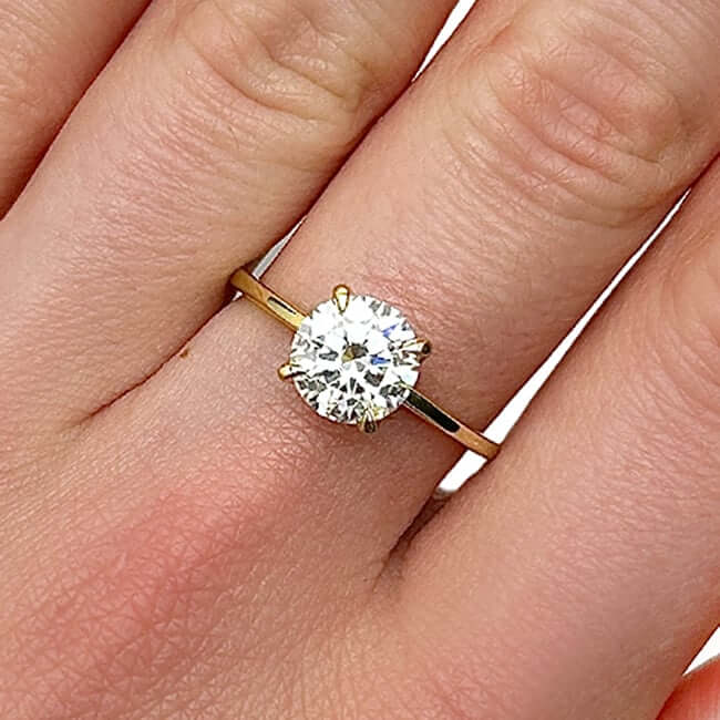 2CT Real Round Moissanite 18K Gold Yellow Classic Solitaire Engagement Ring