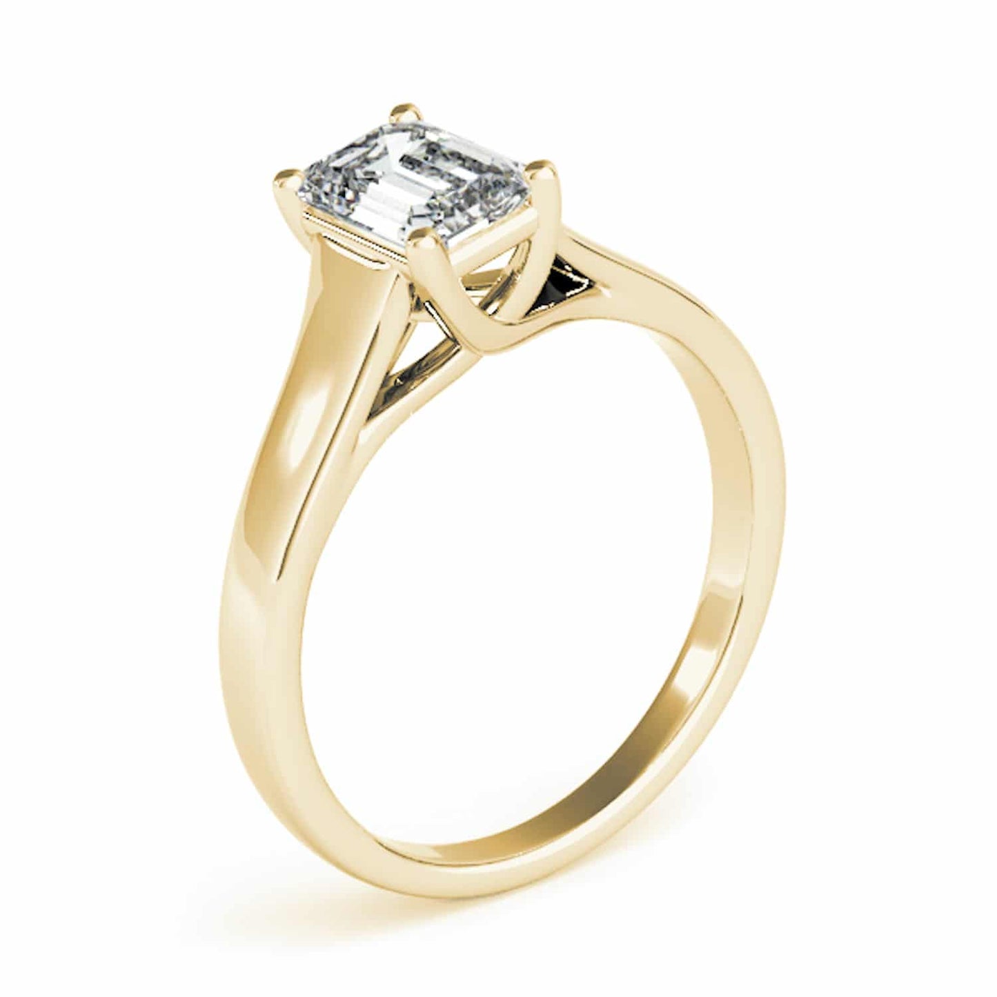 1CT Lab Grown Diamond 18K Gold Yellow Emerald Trellis Solitaire Engagement Ring