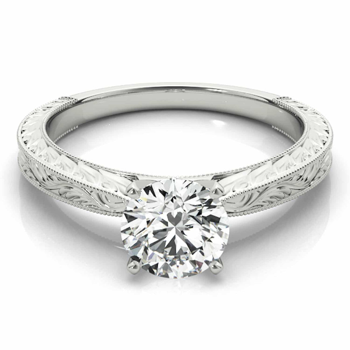 1CT Round Real Moissanite Antique Style 18K Gold White Engagement Ring