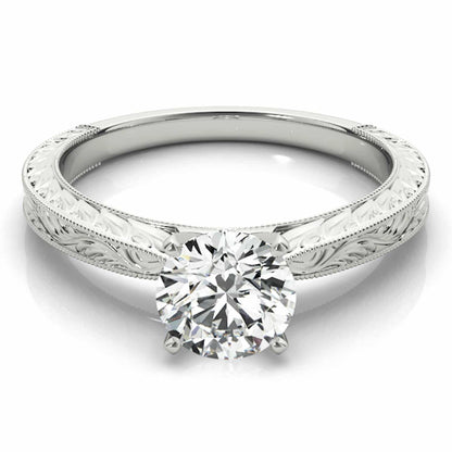 2CT Real Moissanite 18K Gold White Antique-Style Filigree Engagement Ring
