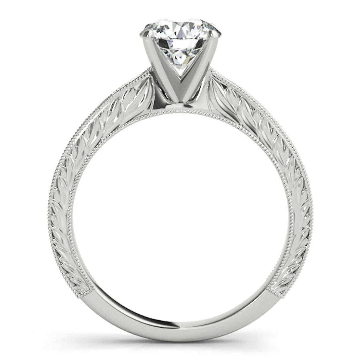 1CT Round Real Moissanite Antique Style 18K Gold White Engagement Ring
