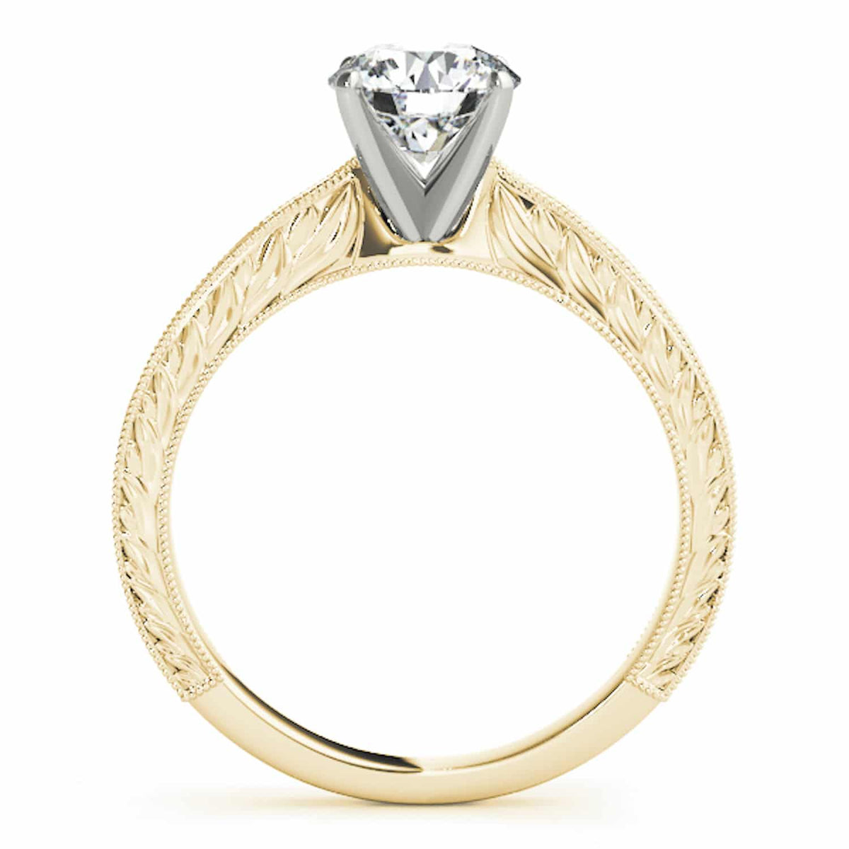 1CT Real Round Moissanite 18K Gold Yellow Antique Style Engagement Ring