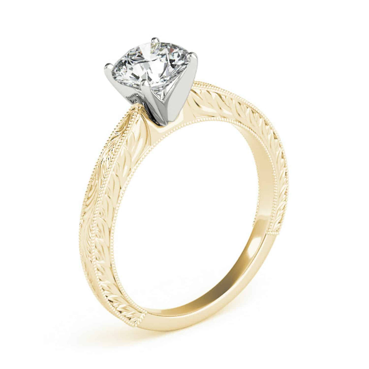 1CT Real Round Moissanite 18K Gold Yellow Antique Style Engagement Ring