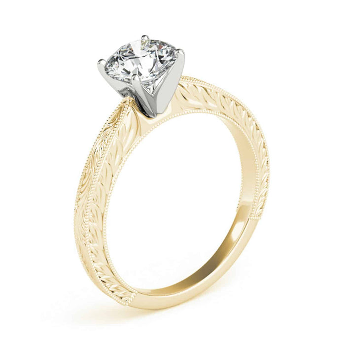 1CT Lab-Grown Diamond 18K Gold Yellow Vintage-Style Milgrain Engagement Ring