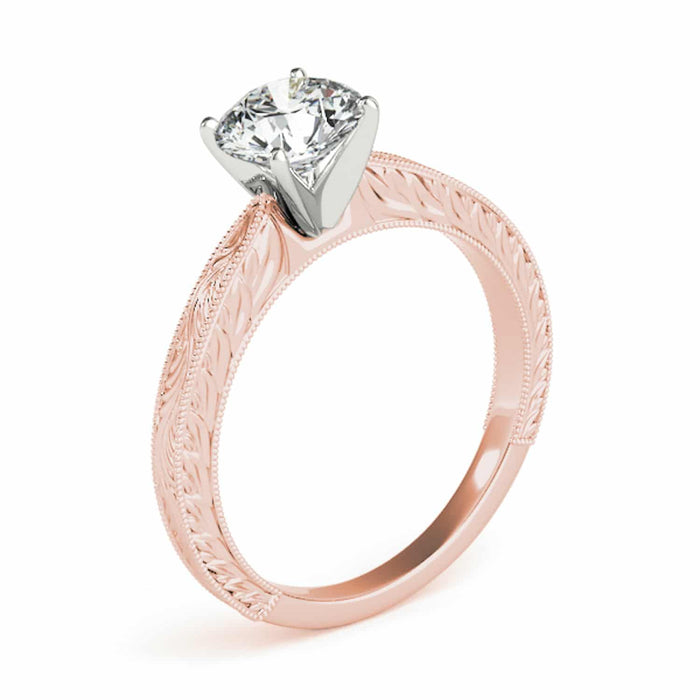 1CT Lab-Grown Diamond 18K Rose Gold Vintage-Style Milgrain Shank Engagement Ring