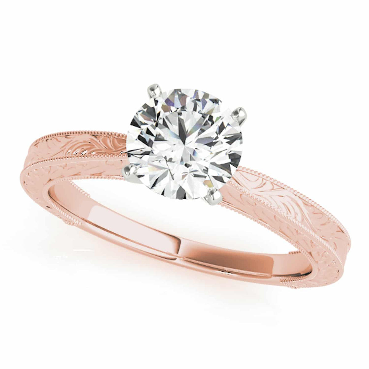 1CT Real Moissanite 18K Rose Gold Antique Style Classic Engagement Ring