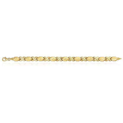 10K Gold Yellow 7mm Hollow Hugs & Kisses XO Bracelet 7.25"-8"