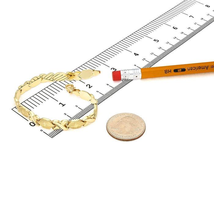 10K Yellow Gold 7mm Hugs & Kisses XO Bracelet (Hollow) 7.25"-8"