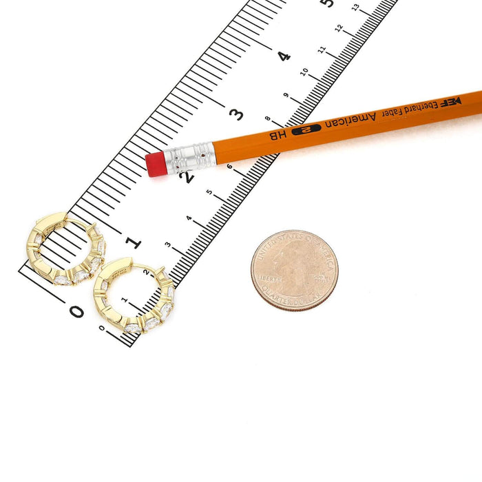 Yellow White Gold Over Silver CZ Huggie Hoop Earrings 22mm