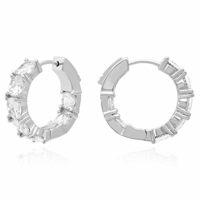 Yellow White Gold Over Silver CZ Huggie Hoop Earrings 22mm