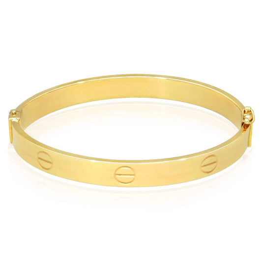 14K Yellow Gold Hollow 7mm Screw Pattern Bangle Bracelet 6.5"