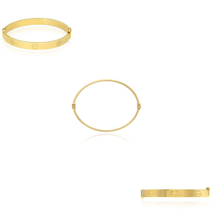14K Yellow Gold 7mm Screw Pattern Bangle Bracelet (Hollow) 6.5"