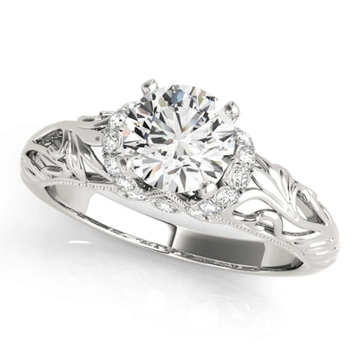 1.20CTW Natural Diamond and Moissanite 18K White Gold Filigree Engagement Ring