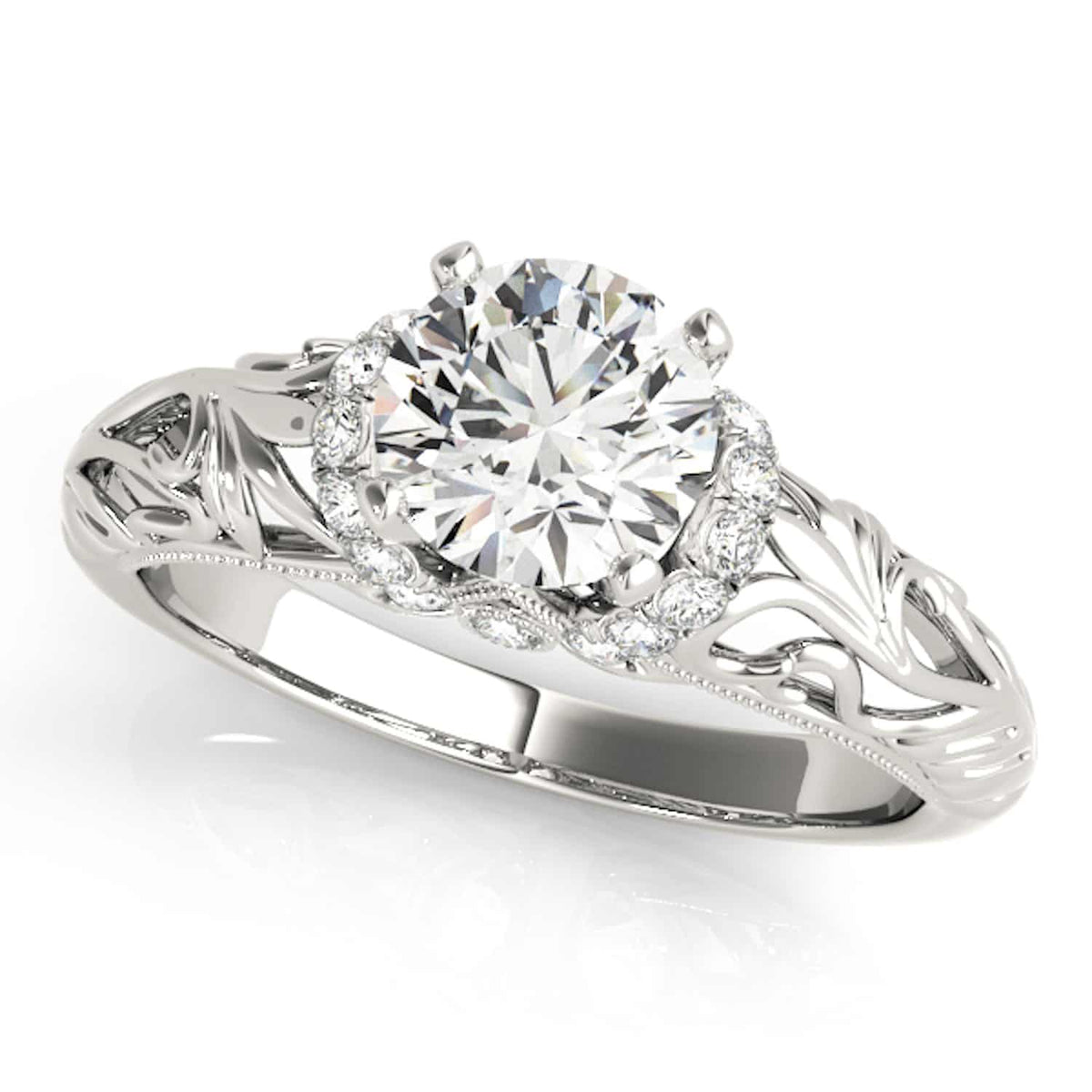 2.20CTW Natural Diamond And Moissanite 18K White Gold Filigree Engagement Ring