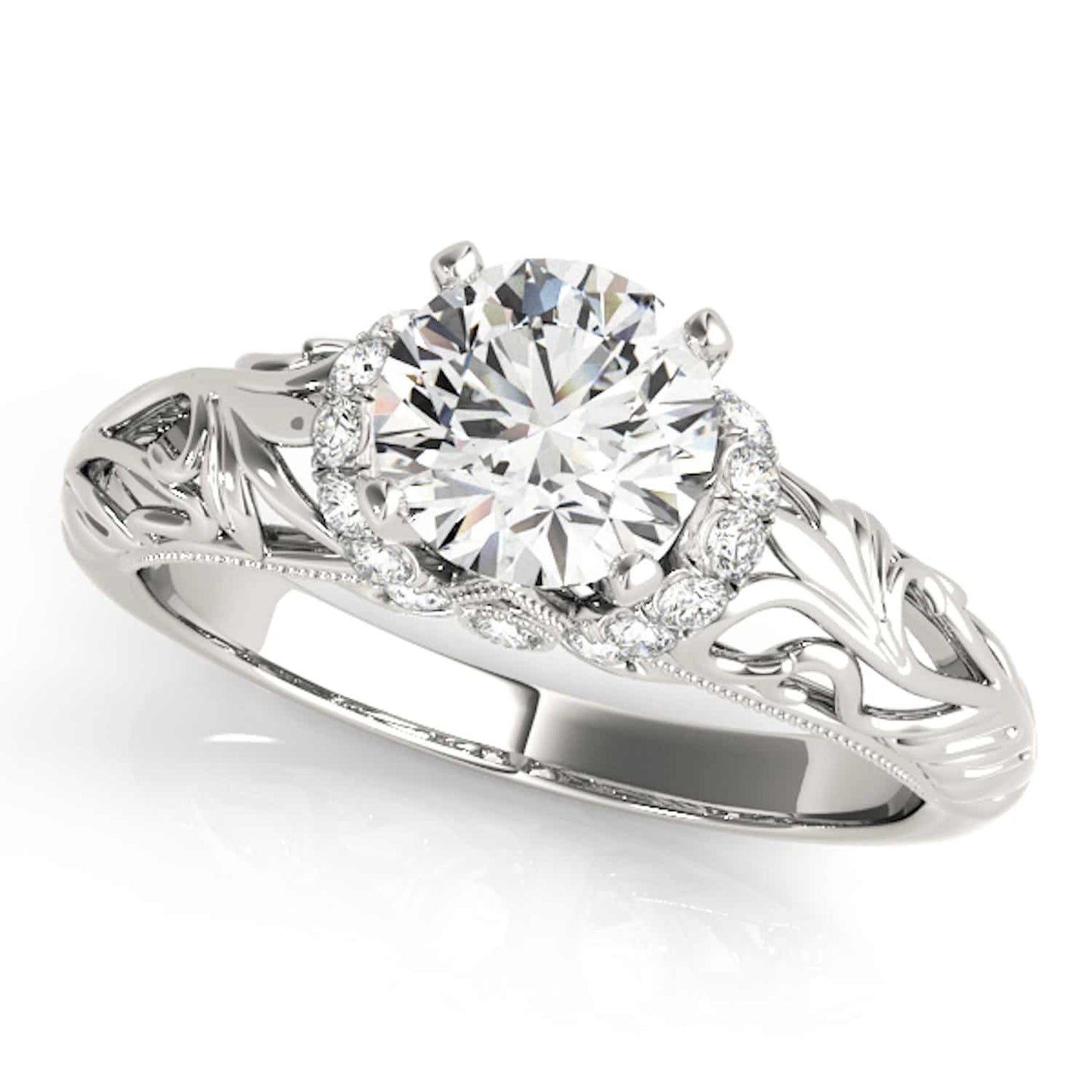 2.20CTW Real Diamond And Moissanite 18K White Gold Filigree Engagement Ring