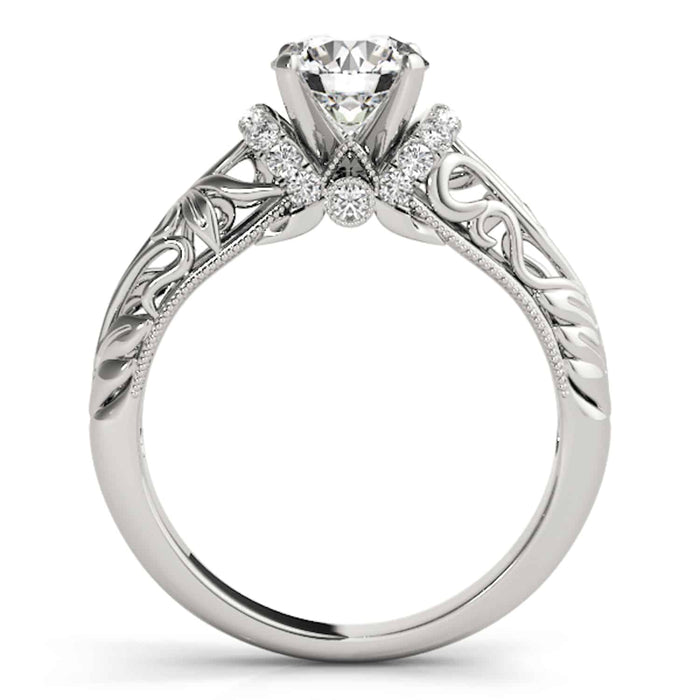1.20CTW Natural Diamond and Moissanite 18K White Gold Filigree Engagement Ring