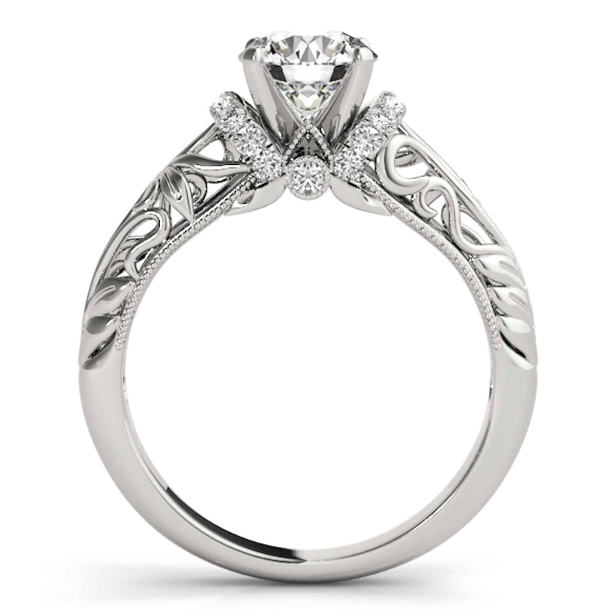 2.20CTW Natural Diamond And Moissanite 18K White Gold Filigree Engagement Ring