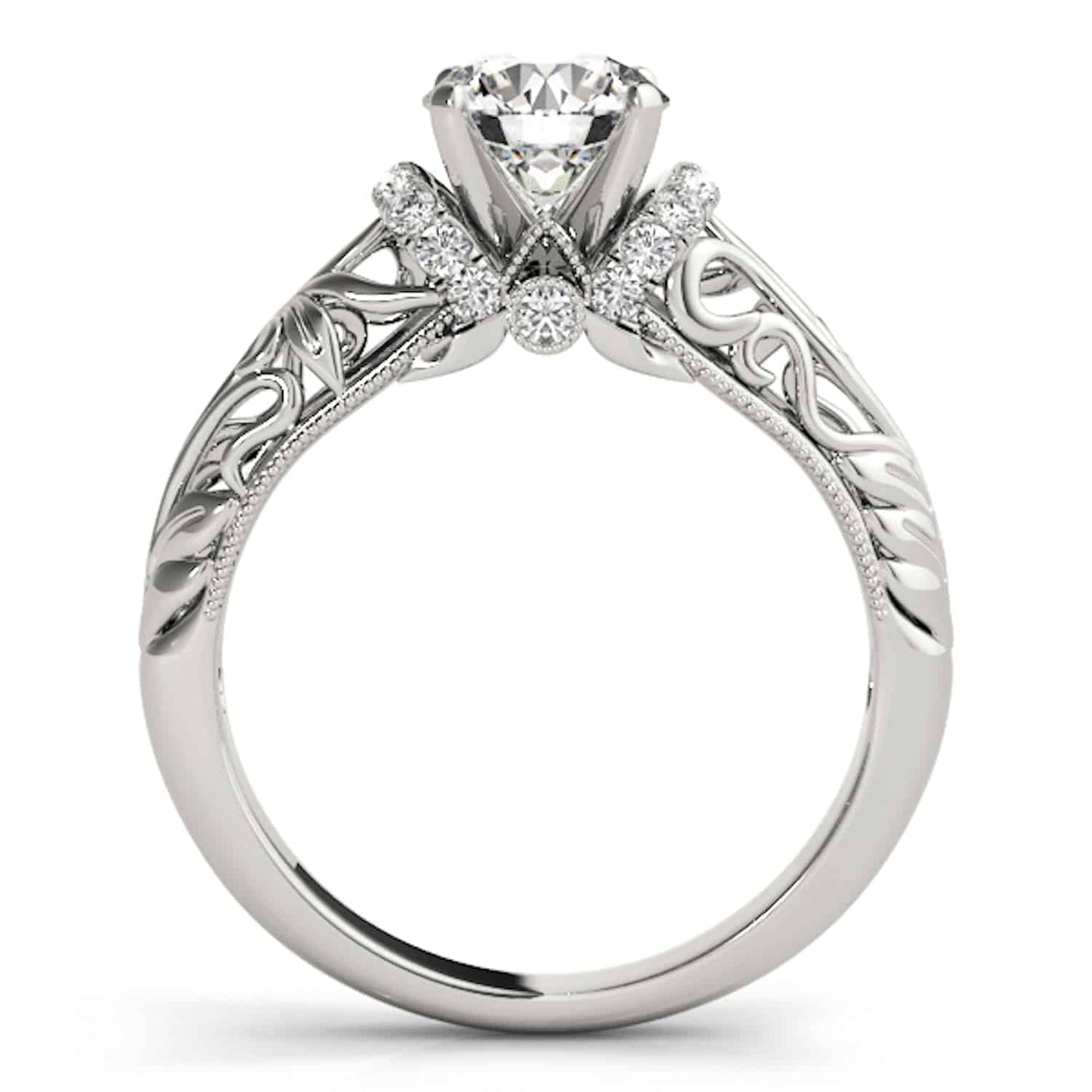 2.20CTW Real Diamond And Moissanite 18K White Gold Filigree Engagement Ring