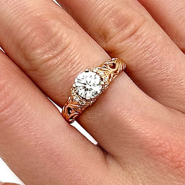1.20CTW Lab-Grown Diamond 18K Gold Rose Vintage-Style Solitaire Engagement Ring