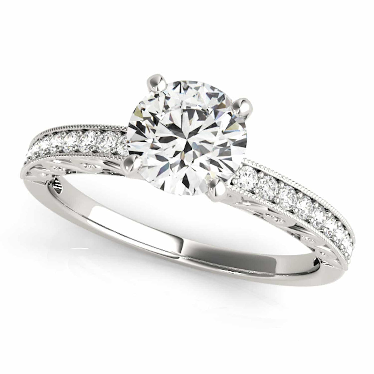 2.15CTW Natural Diamond Moissanite 18K Gold White Antique-Style Engagement Ring