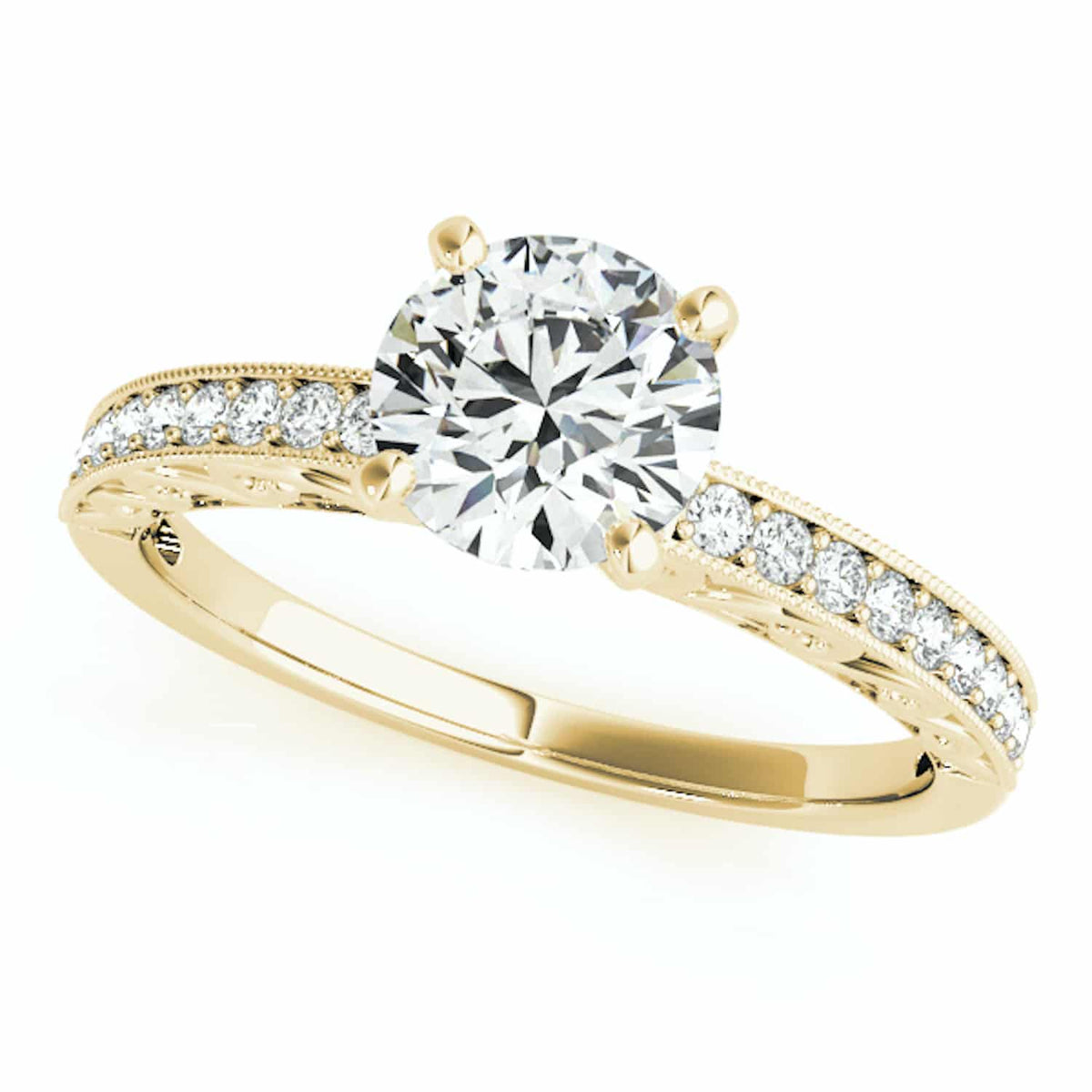 2.15CTW Natural Diamond Moissanite 18K Gold Yellow Antique-Style Engagement Ring