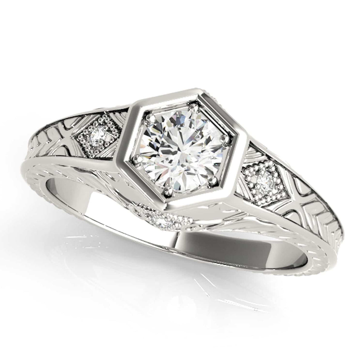 1.05CTW Natural Diamond & Moissanite 18K Gold White Hexagon Engagement Ring