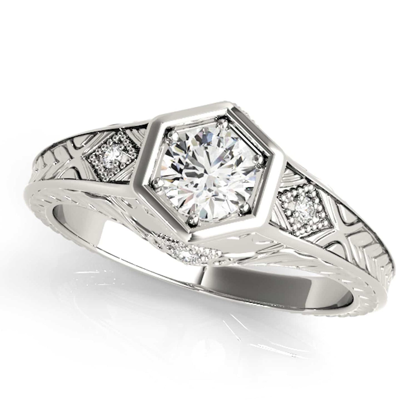1.05CTW Real Diamond & Moissanite 18K Gold White Hexagon Engagement Ring