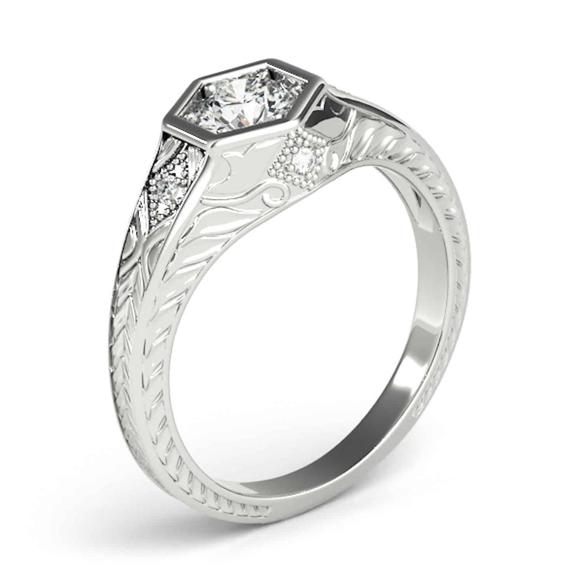 1.05CTW Lab-Grown Diamond 18K Gold White Hexagon Halo Engagement Ring