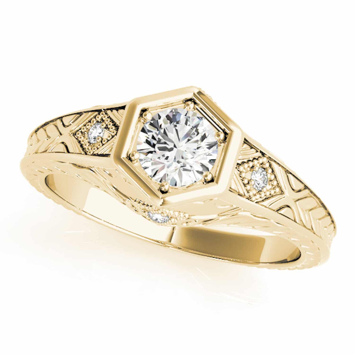 1.05CTW Natural Diamond & Moissanite 18K Gold Yellow Hexagon Engagement Ring