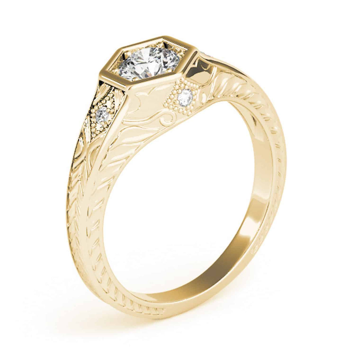 1.05CTW Natural Diamond & Moissanite 18K Gold Yellow Hexagon Engagement Ring