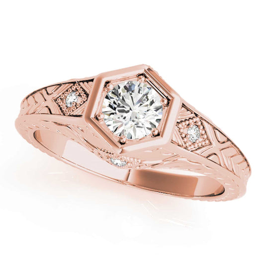 1.05CTW Real Diamond & Moissanite 18K Gold Rose Hexagon Engagement Ring