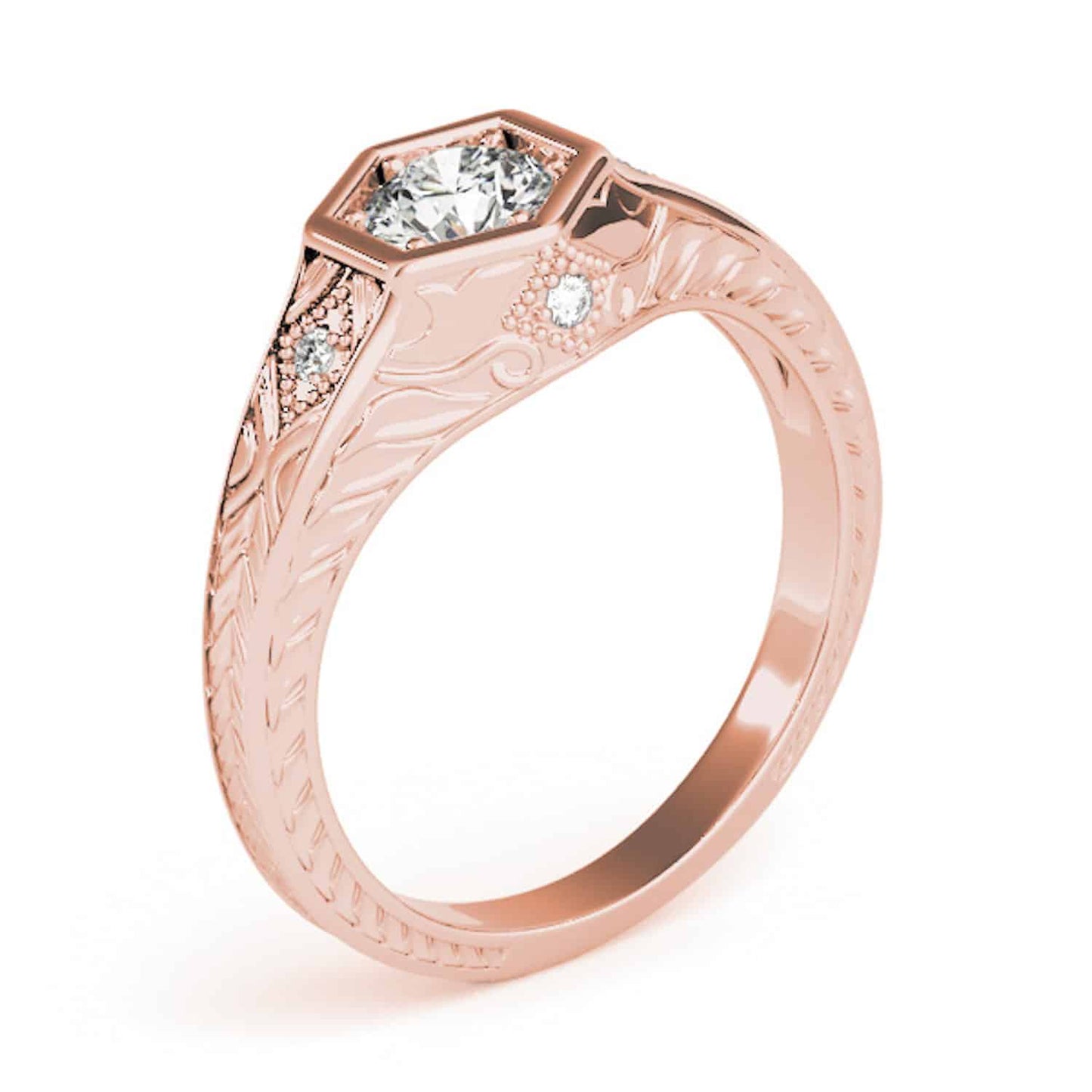 1.05CTW Real Diamond & Moissanite 18K Gold Rose Hexagon Engagement Ring