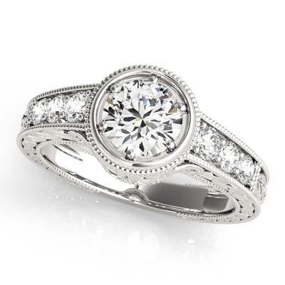 1.40CTW Natural Diamond & Moissanite 18K Gold White Bezel Engagement Ring