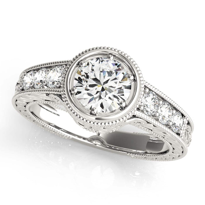 1.40CTW Natural Diamond & Moissanite 18K Gold White Bezel Engagement Ring