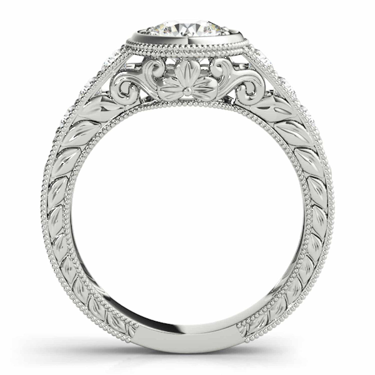 1.40CTW Natural Diamond & Moissanite 18K Gold White Bezel Engagement Ring