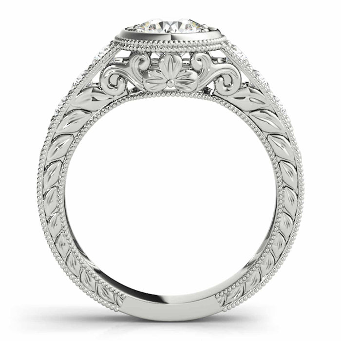 1.40CTW Lab-Grown Diamond 18K Gold White Milgrain Bezel Engagement Ring
