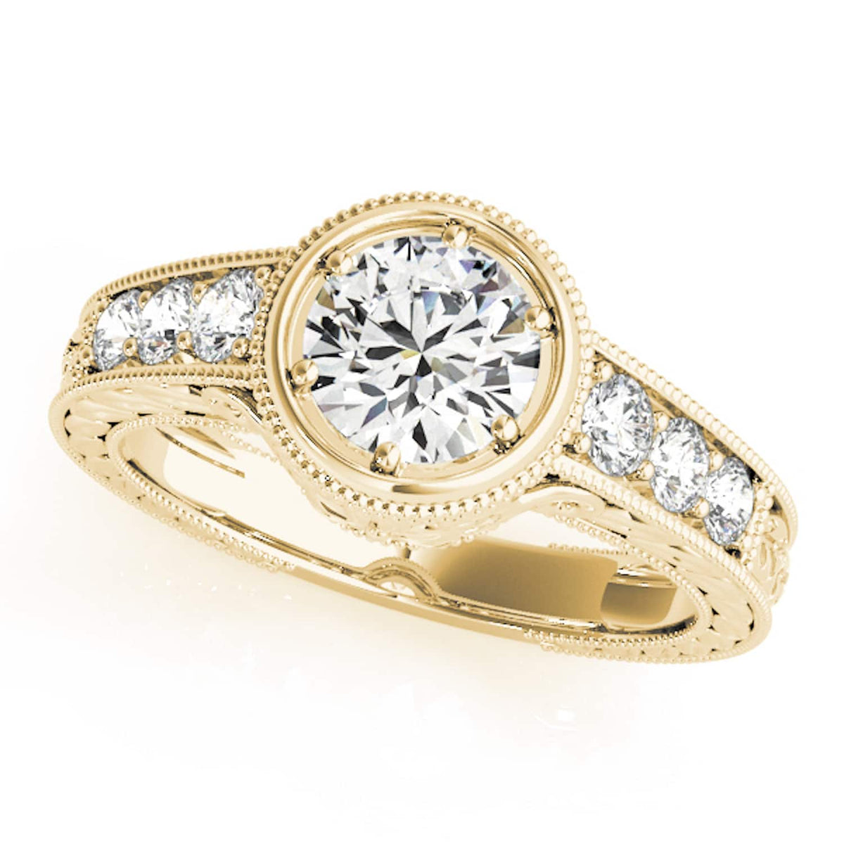 1.40CTW Natural Diamond & Moissanite 18K Gold Yellow Milgrain Engagement Ring
