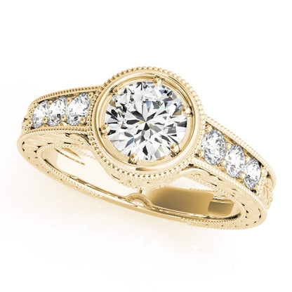 1.40CTW Real Diamond & Moissanite 18K Gold Yellow Milgrain Engagement Ring