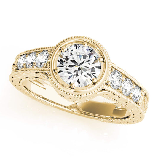 1.40CTW Real Diamond & Moissanite 18K Gold Yellow Milgrain Engagement Ring