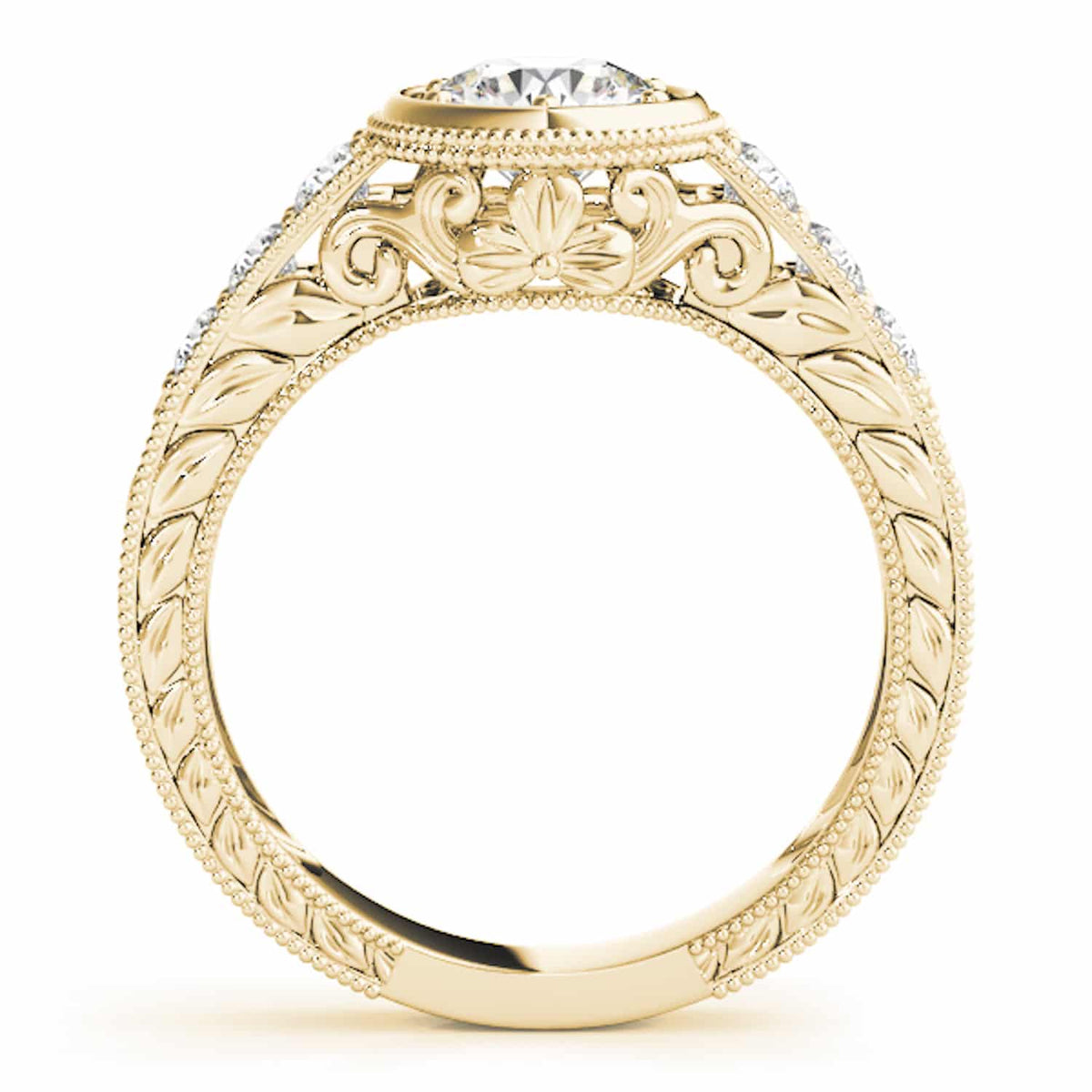 1.40CTW Natural Diamond & Moissanite 18K Gold Yellow Milgrain Engagement Ring