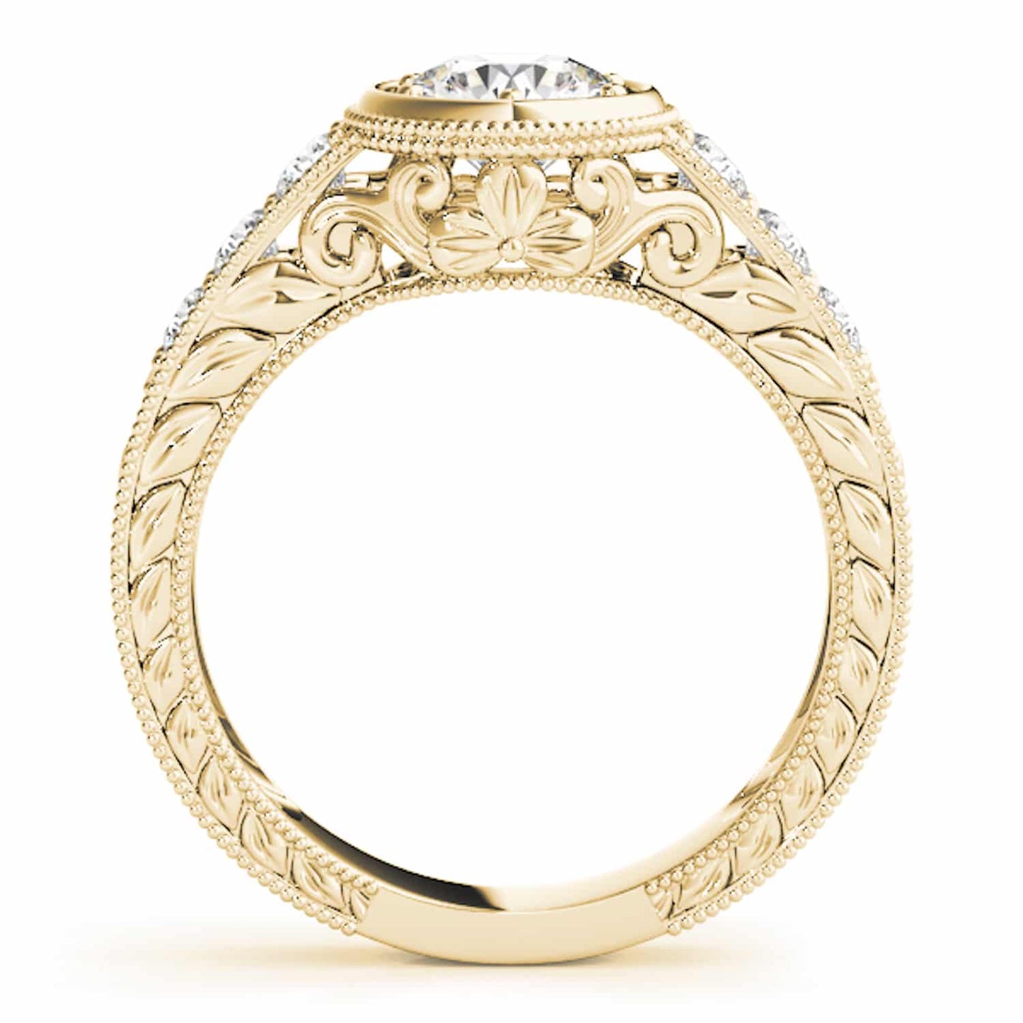 1.40CTW Real Diamond & Moissanite 18K Gold Yellow Milgrain Engagement Ring