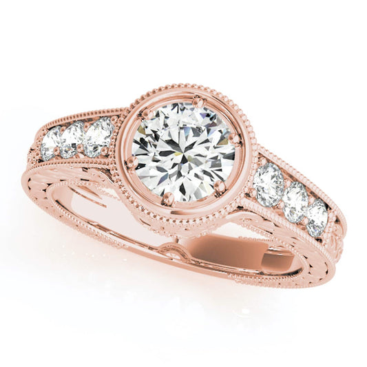 1.40CTW Real Diamond & Moissanite 18K Gold Rose Milgrain Engagement Ring