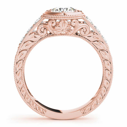 1.40CTW Real Diamond & Moissanite 18K Gold Rose Milgrain Engagement Ring