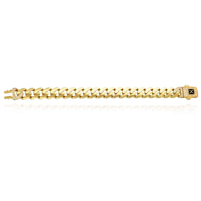 10K Yellow Gold 13mm Miami CZ Pave Box Clasp Bracelet (Hollow) 8.5"